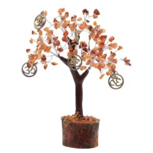Arbre du Bonheur Cornaline et Om – 160 Pierres Brutes, 15 x 18 cm