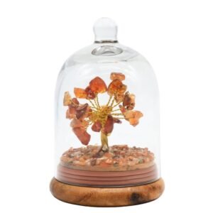 Arbre du Bonheur Cornaline sous Cloche en Verre – 13 cm