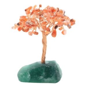Arbre du Bonheur Cornaline sur Base Fluorite Brute – 14 cm