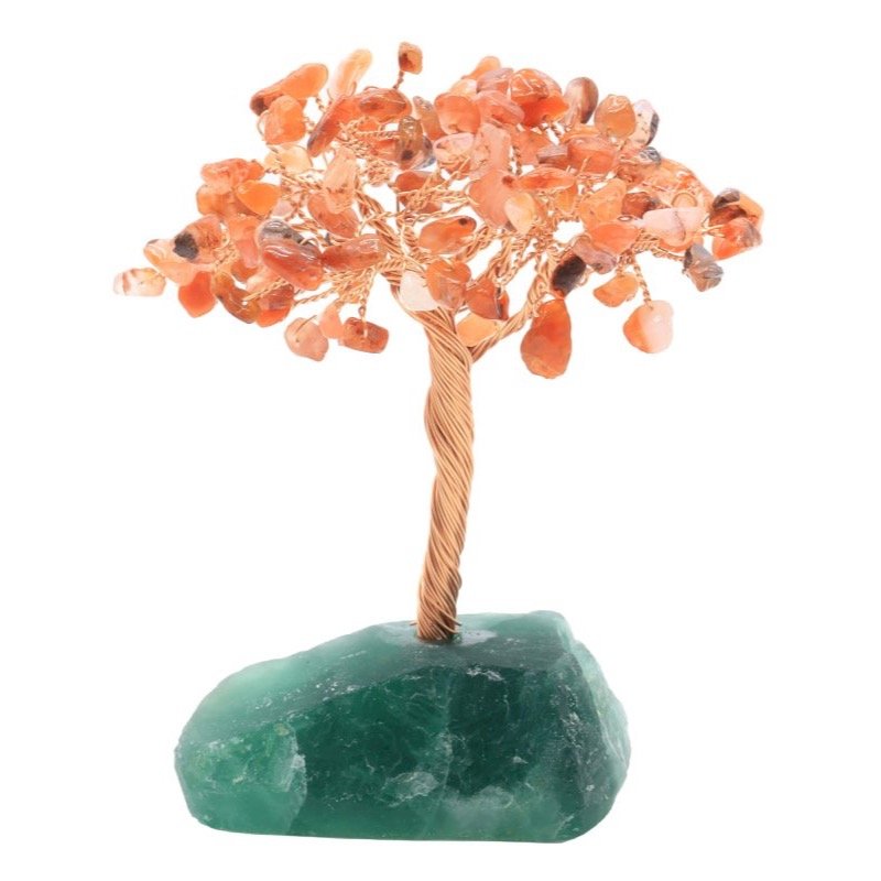 Arbre du Bonheur Cornaline sur Base Fluorite Brute – 14 cm