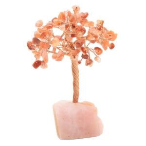 Arbre du Bonheur Cornaline sur Base Quartz Rose Brute – 14 cm
