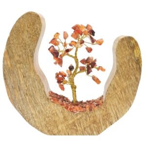 Arbre du Bonheur Cornaline sur Décor Bois de Manguier – 17 cm