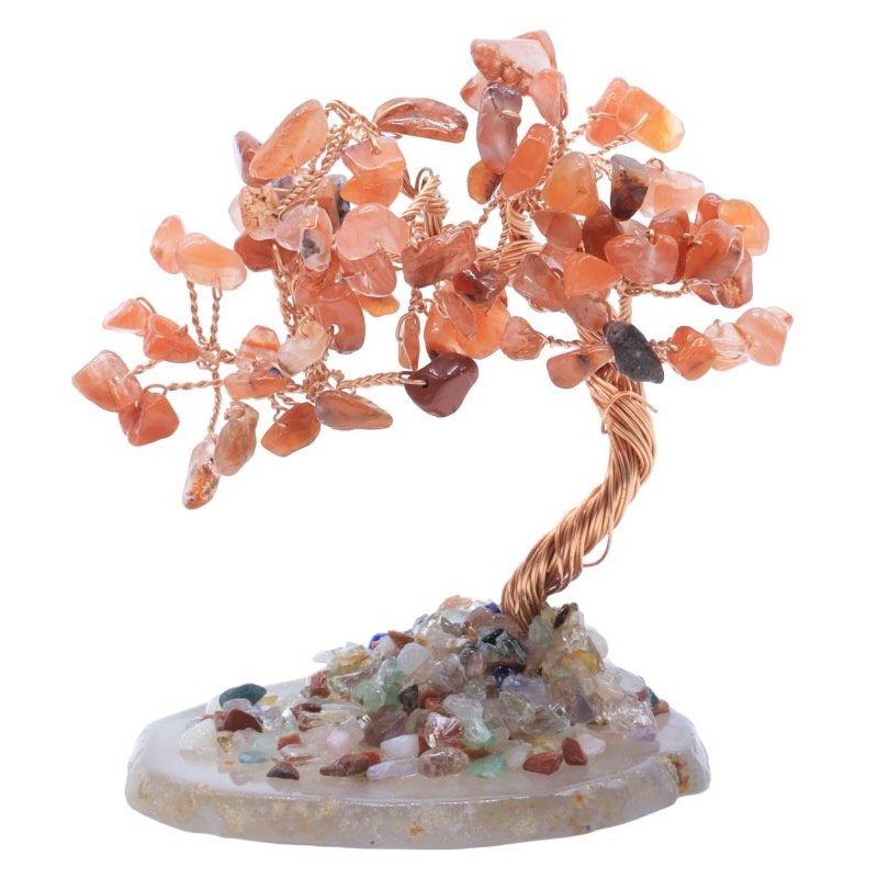 Arbre du Bonheur Cornaline sur Tranche d'Agate – 12 cm