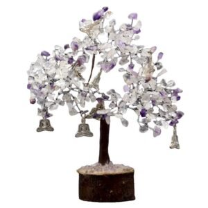 Arbre du Bonheur Cristal de Roche & Améthyste Yoga – 300 Pierres Brutes, 22 x 25 cm