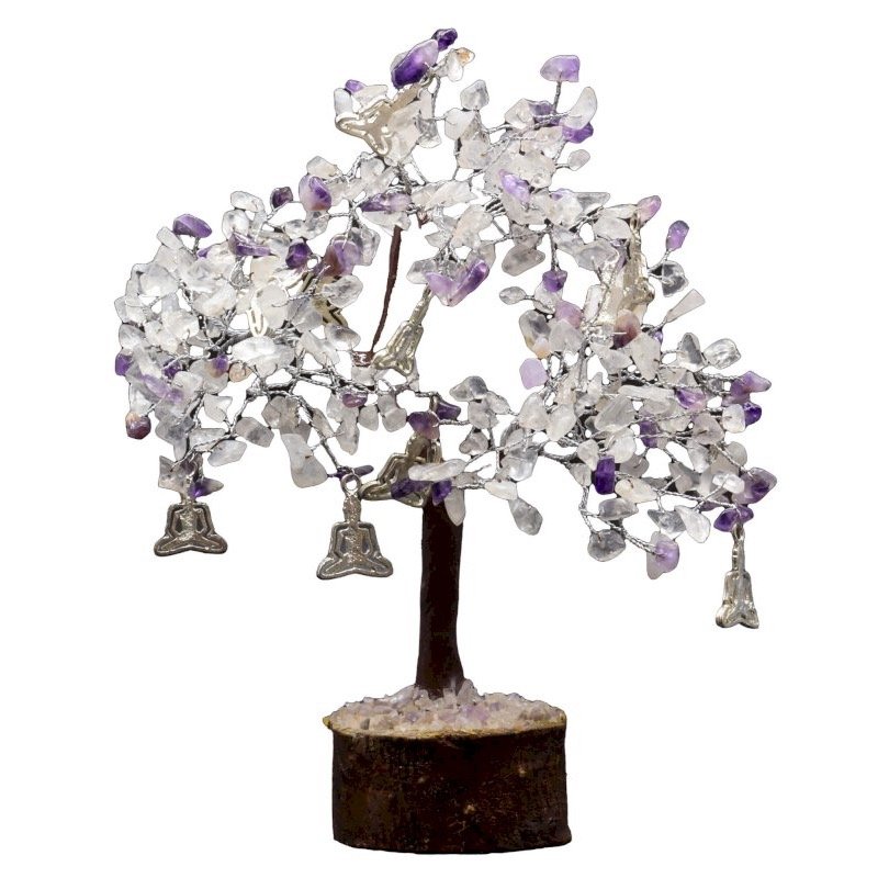 Arbre du Bonheur Cristal de Roche & Améthyste Yoga – 300 Pierres Brutes, 22 x 25 cm