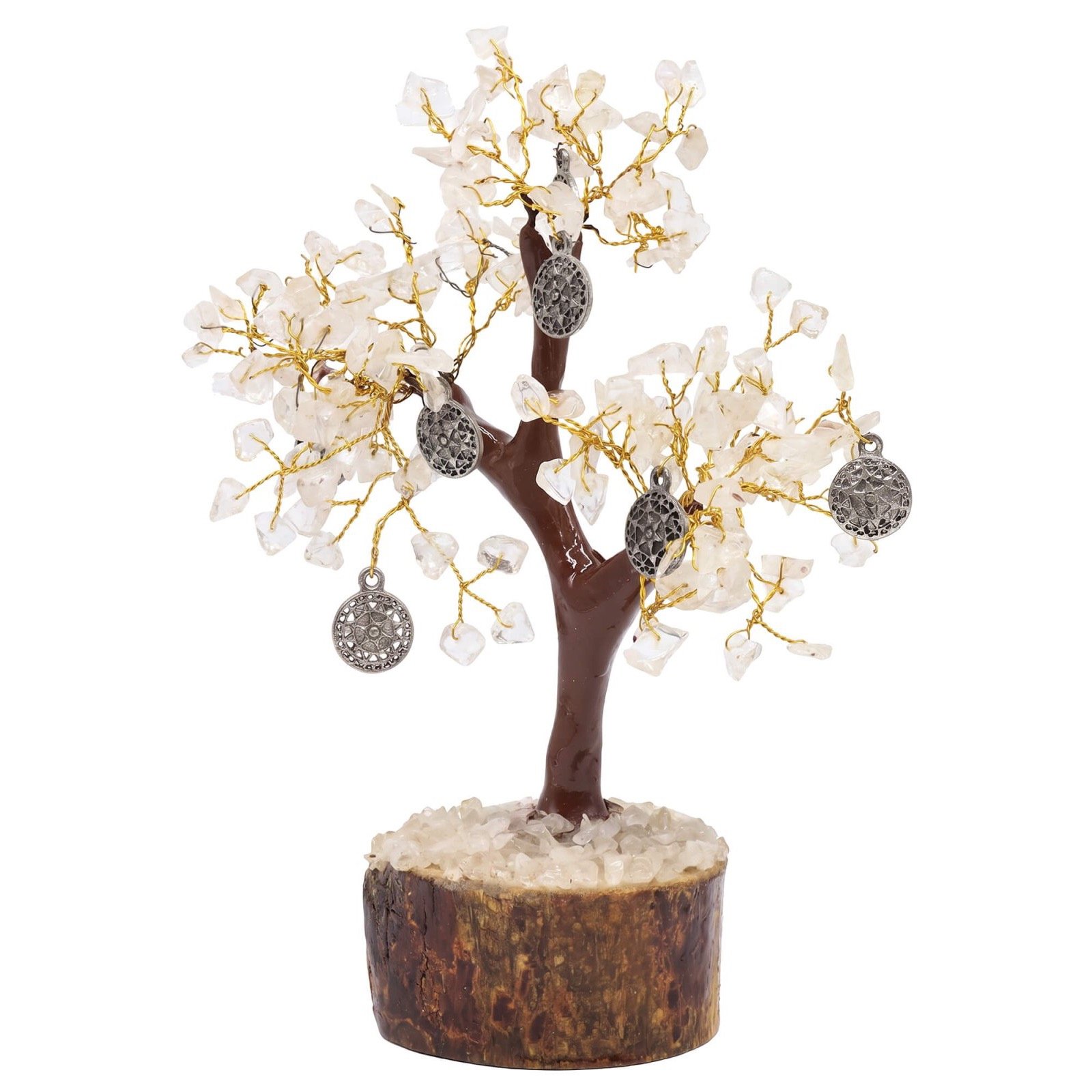 Arbre du Bonheur Cristal de Roche et Boussole Sacrée – 160 Pierres, 18 cm