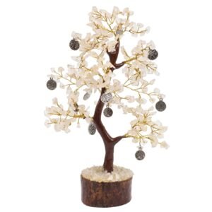 Arbre du Bonheur Cristal de Roche et Boussole Sacrée – 300 Pierres, 23 cm