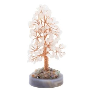 Arbre du Bonheur Cristal de Roche sur Agate Polie – 14 cm