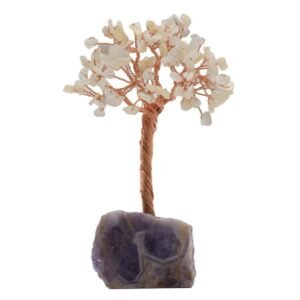 Arbre du Bonheur Cristal de Roche sur Base Améthyste Brute – 14 cm