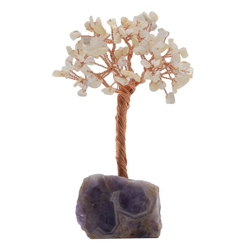 Arbre du Bonheur Cristal de Roche sur Base Améthyste Brute – 14 cm