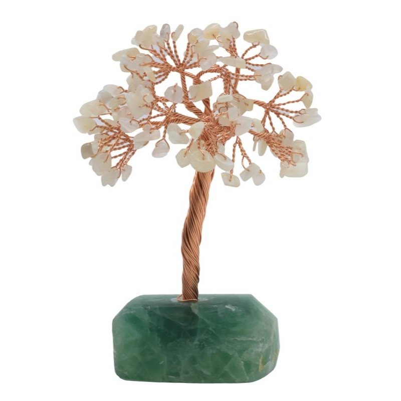 Arbre du Bonheur Cristal de Roche sur Base Fluorite Brute – 14 cm