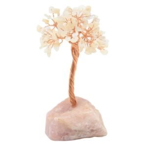Arbre du Bonheur Cristal de Roche sur Base Quartz Rose Brute – 14 cm