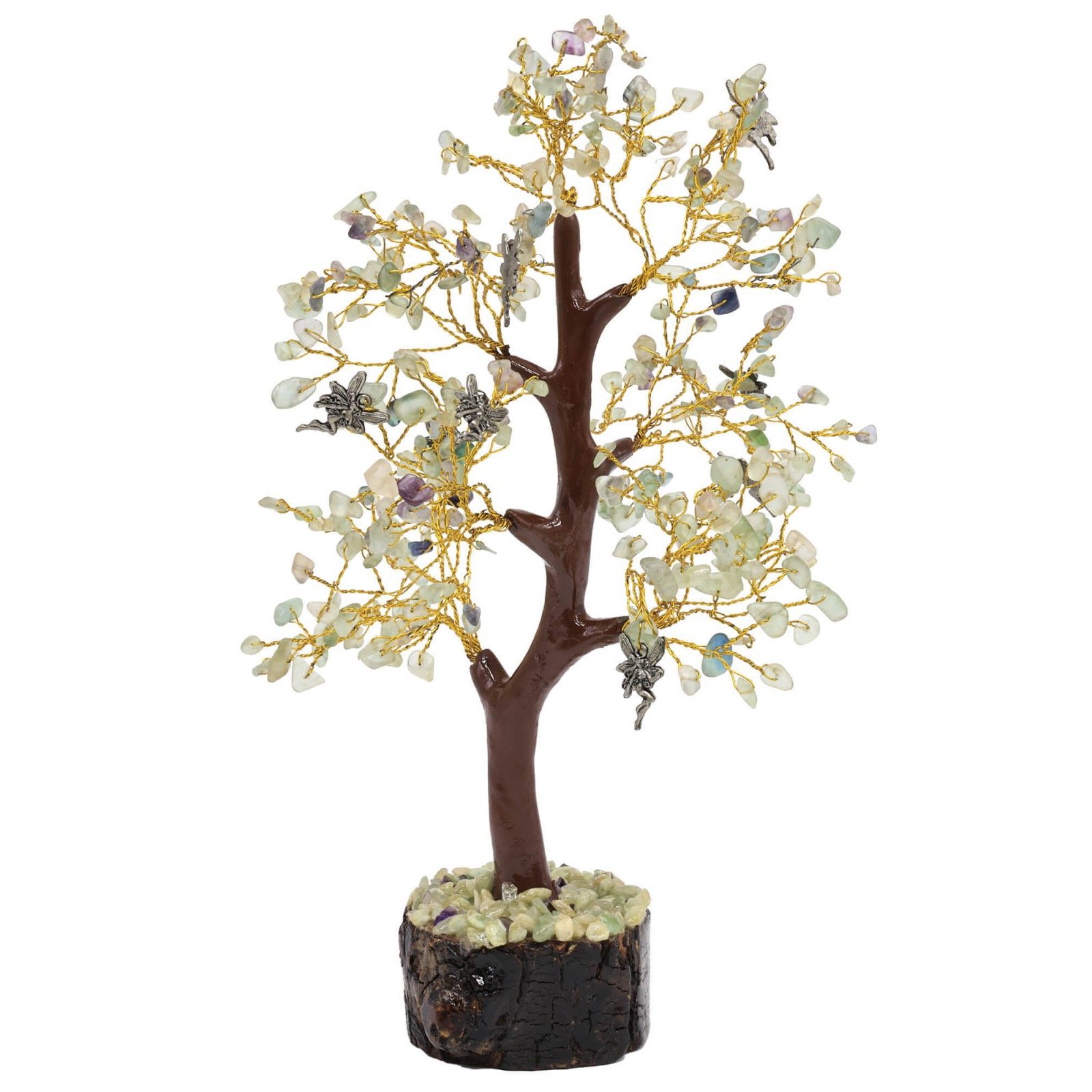 Arbre du Bonheur Fluorite et Fée – 300 Pierres, 23 cm