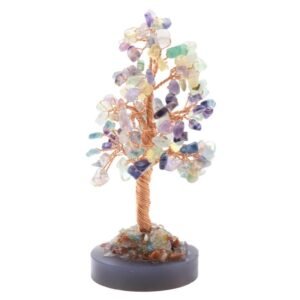 Arbre du Bonheur Fluorite sur Agate Polie – 14 cm