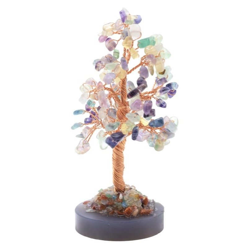 Arbre du Bonheur Fluorite sur Agate Polie – 14 cm