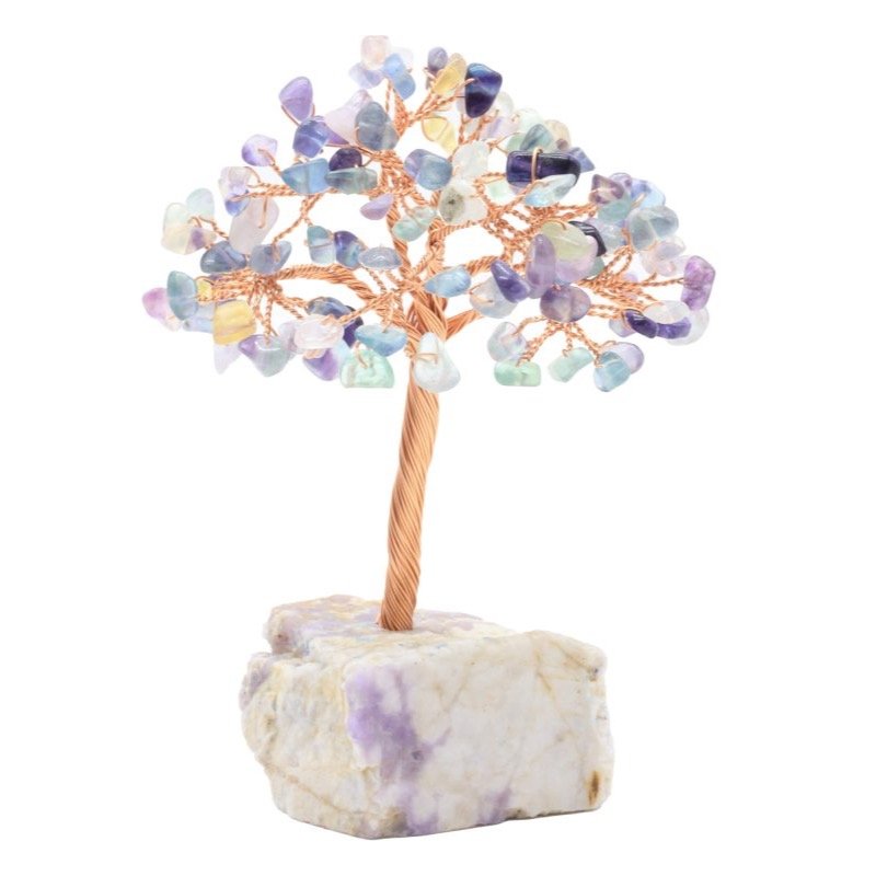 Arbre du Bonheur Fluorite sur Base Améthyste Brute – 14 cm