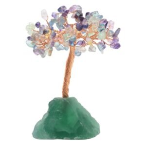 Arbre du Bonheur Fluorite sur Base Fluorite Brute – 14 cm