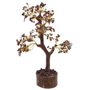 Arbre du Bonheur Grenat et Double Coeur – 300 Pierres, 23 cm