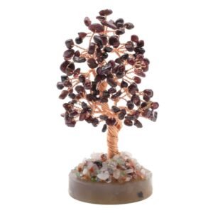 Arbre du Bonheur Grenat sur Agate Polie – 14 cm