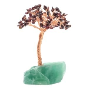 Arbre du Bonheur Grenat sur Base Fluorite Brute – 14 cm