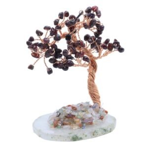 Arbre du Bonheur Grenat sur Tranche d'Agate – 12 cm