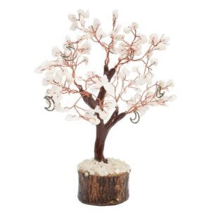 Arbre du Bonheur Jade Blanche et Lune – 160 Pierres, 18 cm