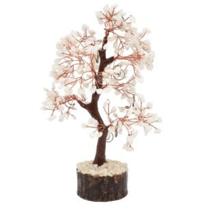 Arbre du Bonheur Jade Blanche et Lune – 300 Pierres, 23 cm