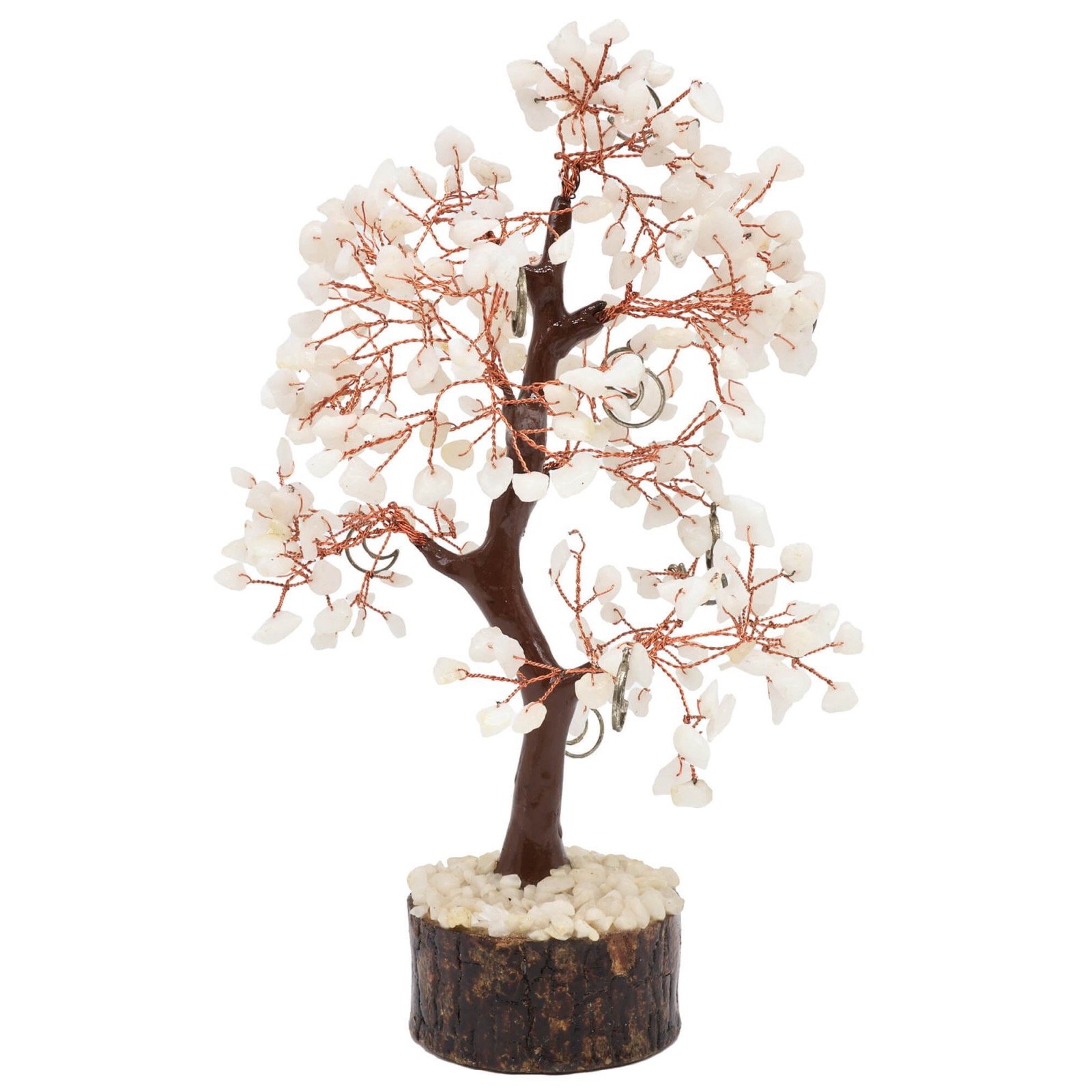 Arbre du Bonheur Jade Blanche et Lune – 300 Pierres, 23 cm