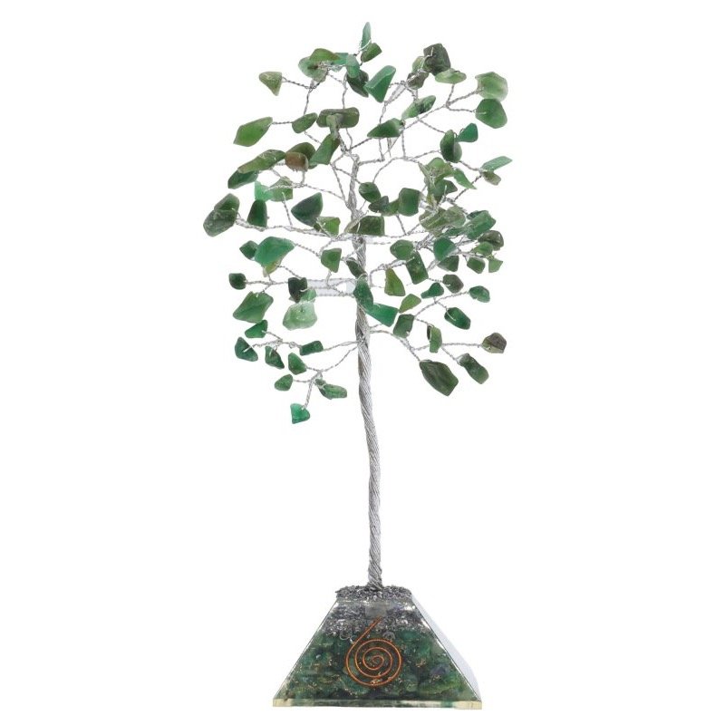 Arbre du Bonheur Jade Verte Orgonite – 100 Pierres Brutes, 8 x 21 cm