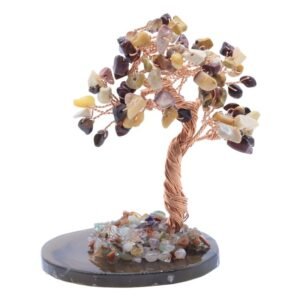 Arbre du Bonheur Jaspe Mokaïte sur Tranche d'Agate – 12 cm