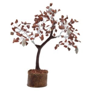 Arbre du Bonheur Jaspe Rouge et Main de Fatima – 160 Pierres Brutes, 15 x 18 cm