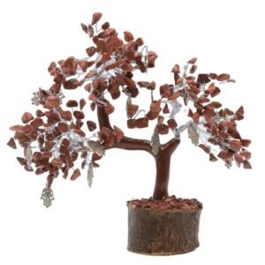 Arbre du Bonheur Jaspe Rouge et Main de Fatima – 300 Pierres Brutes, 22 x 25 cm