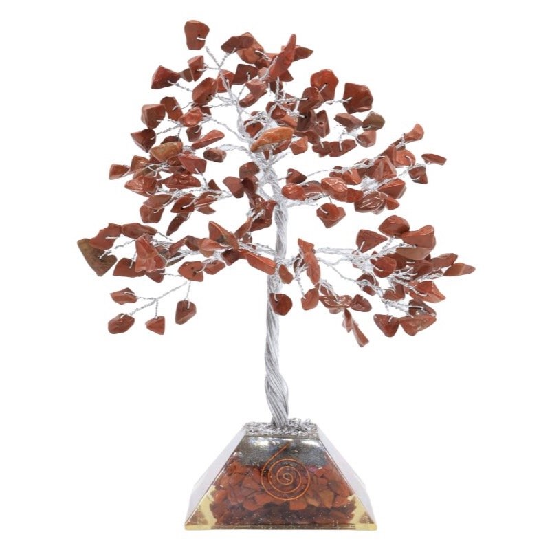 Arbre du Bonheur Jaspe Rouge Orgonite – 100 Pierres Brutes, 8 x 21 cm