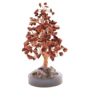 Arbre du Bonheur Jaspe Rouge sur Agate Polie – 14 cm