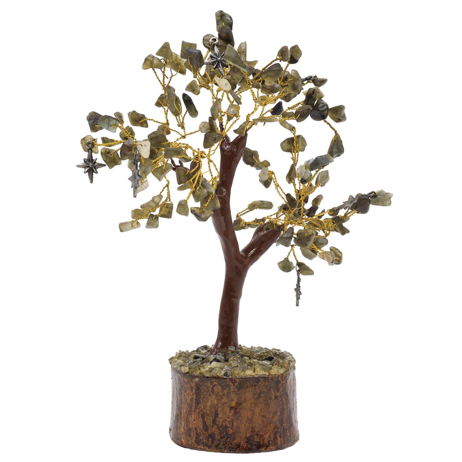 Arbre du Bonheur Labradorite et Étoiles – 160 Pierres, 18 cm