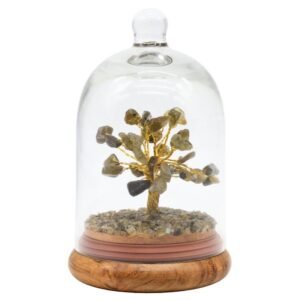 Arbre du Bonheur Labradorite sous Cloche en Verre – 13 cm