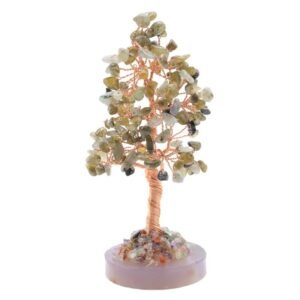 Arbre du Bonheur Labradorite sur Agate Polie – 14 cm