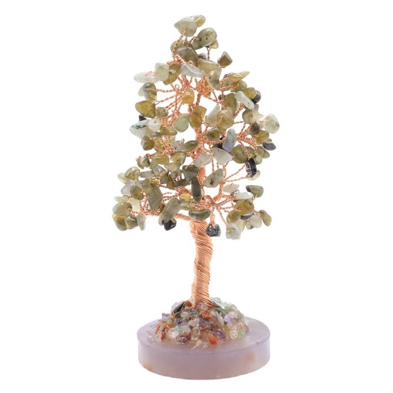 Arbre du Bonheur Labradorite sur Agate Polie – 14 cm