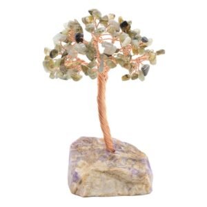Arbre du Bonheur Labradorite sur Base Améthyste Brute – 14 cm