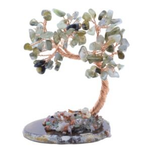 Arbre du Bonheur Labradorite sur Tranche d'Agate – 12 cm