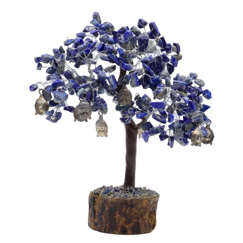 Arbre du Bonheur Lapis Lazuli et Bouddha – 300 Pierres Brutes, 22 x 25 cm