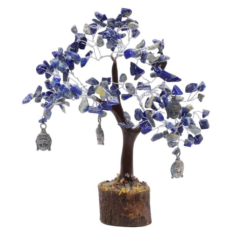 Arbre du Bonheur Lapis Lazuli et Bouddha – 160 Pierres Brutes, 15 x 18 cm