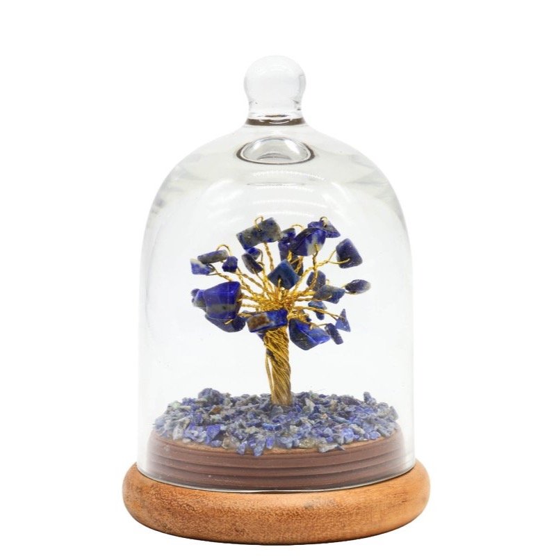 Arbre du Bonheur Lapis Lazuli sous Cloche en Verre – 13 cm