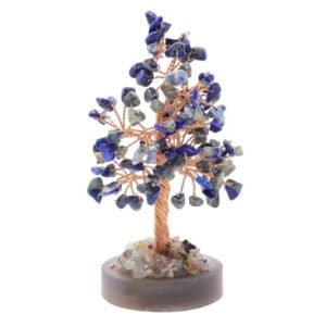Arbre du Bonheur Lapis Lazuli sur Agate Polie – 14 cm