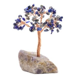 Arbre du Bonheur Lapis Lazuli sur Base Améthyste Brute – 14 cm