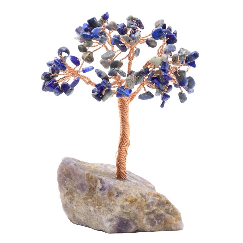 Arbre du Bonheur Lapis Lazuli sur Base Améthyste Brute – 14 cm