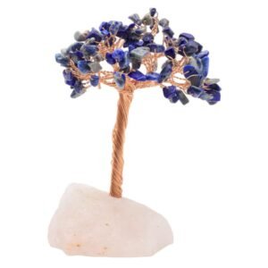 Arbre du Bonheur Lapis Lazuli sur Base Quartz Rose Brute – 14 cm