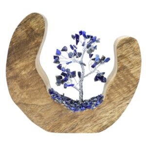 Arbre du Bonheur Lapis Lazuli sur Décor Bois de Manguier – 17 cm
