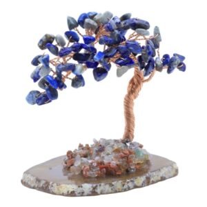 Arbre du Bonheur Lapis Lazuli sur Tranche d'Agate – 12 cm