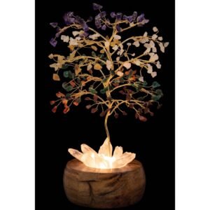 Arbre du Bonheur Lumineux 7 Chakras – Base Cristal de Roche, 28 cm